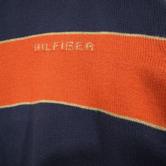 Tommy Hilfiger Sweater Tommy Spell Out On Chest Mens Size Large Orange Blue - Picture 5 of 7